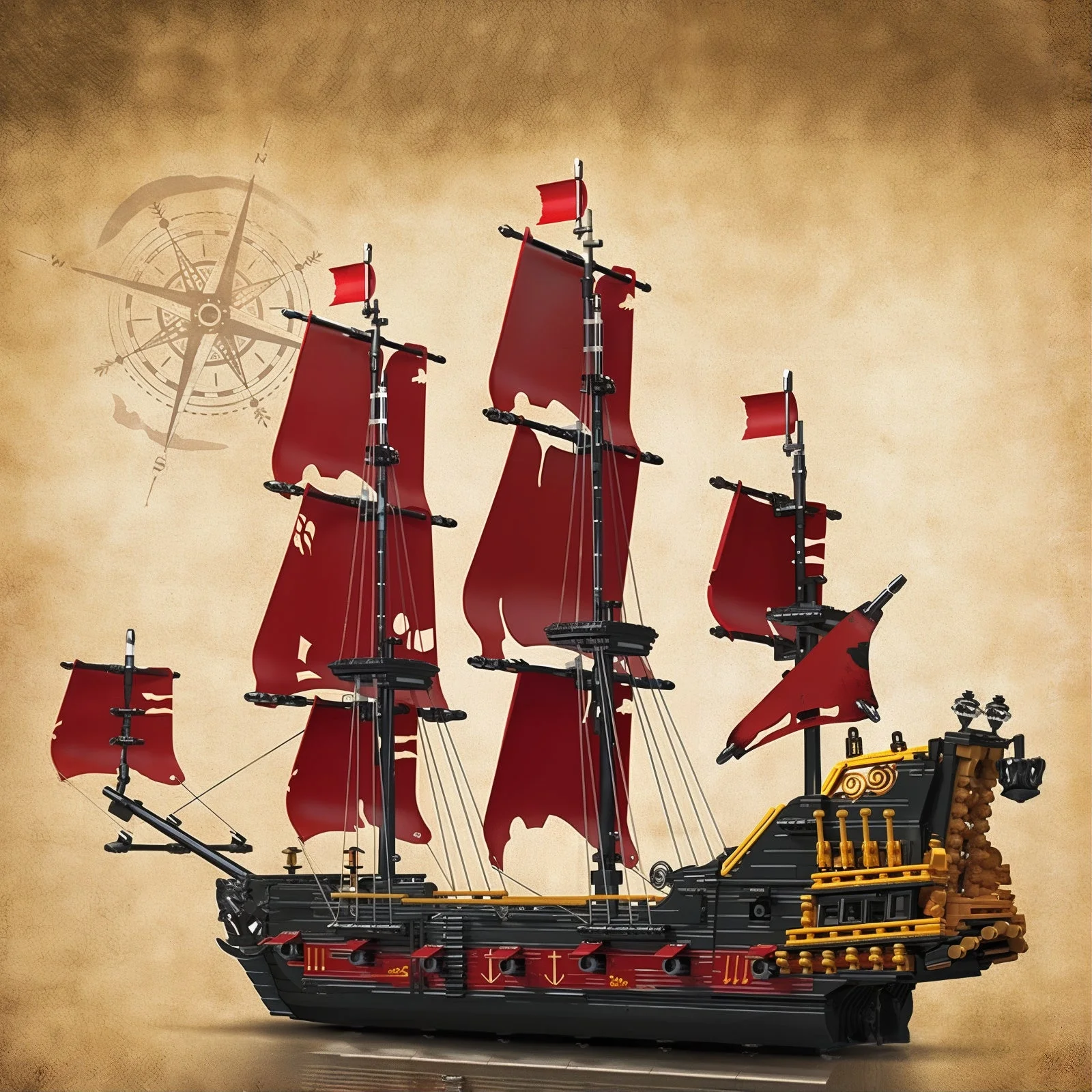 Barco pirata do caribe - Vela vermelha