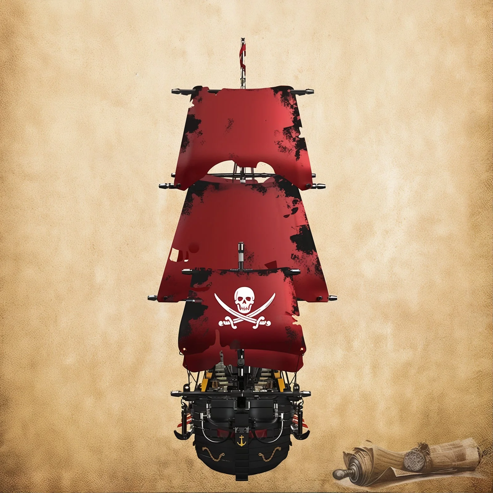 Barco pirata do caribe - Vela vermelha