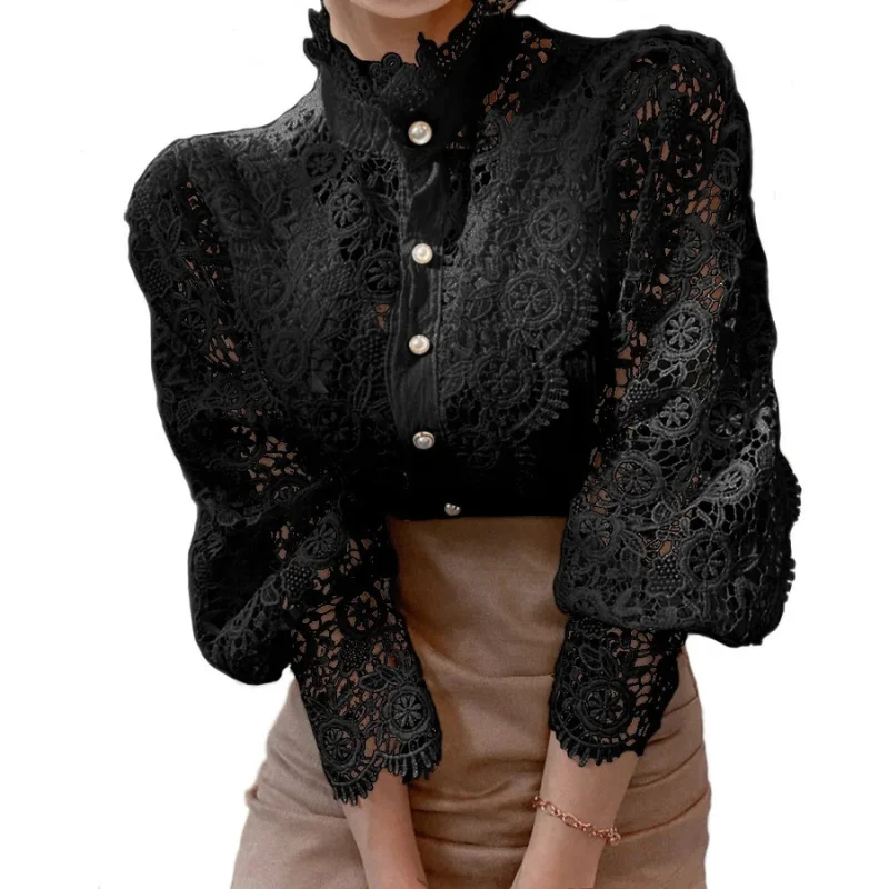 Blusa Vitoriana Renda Gola Alta - Image 2