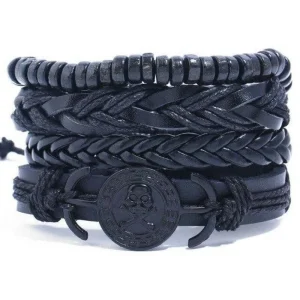 Bracelete Pirata - Caveira Sombria (Couro)