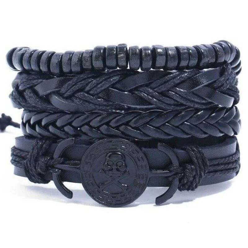 Bracelete Pirata - Caveira Sombria (Couro)