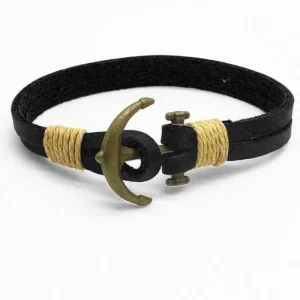 Bracelete Pirata - Âncora Simples ( Couro )