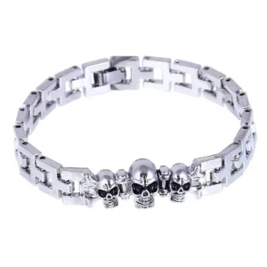 Bracelete Pirata - Três Caveiras (Aço)