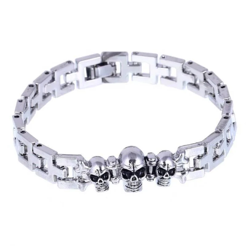 Bracelete Pirata Triplo Crânio