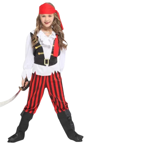 Fantasia de Pirata Menina<br>Vermelho & Preto