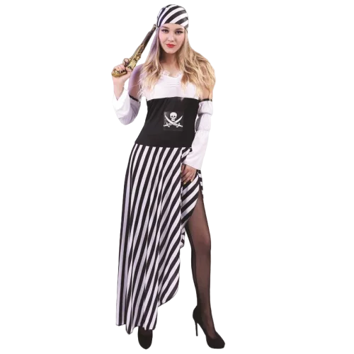 Fantasia Pirata Mulher - Preto & Branco ( XS )